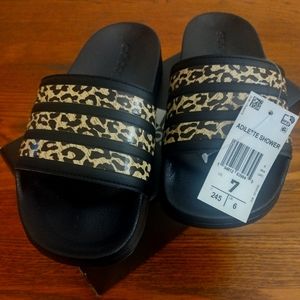 Adidas Adilette Slides Leopard Print & Black Women's size 7